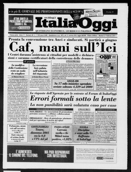 Italia oggi : quotidiano di economia finanza e politica